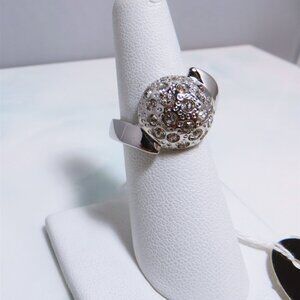 Enchanting ASFOUR CRYSTAL Dome Style Crystal White Gold Plated Ring NWT